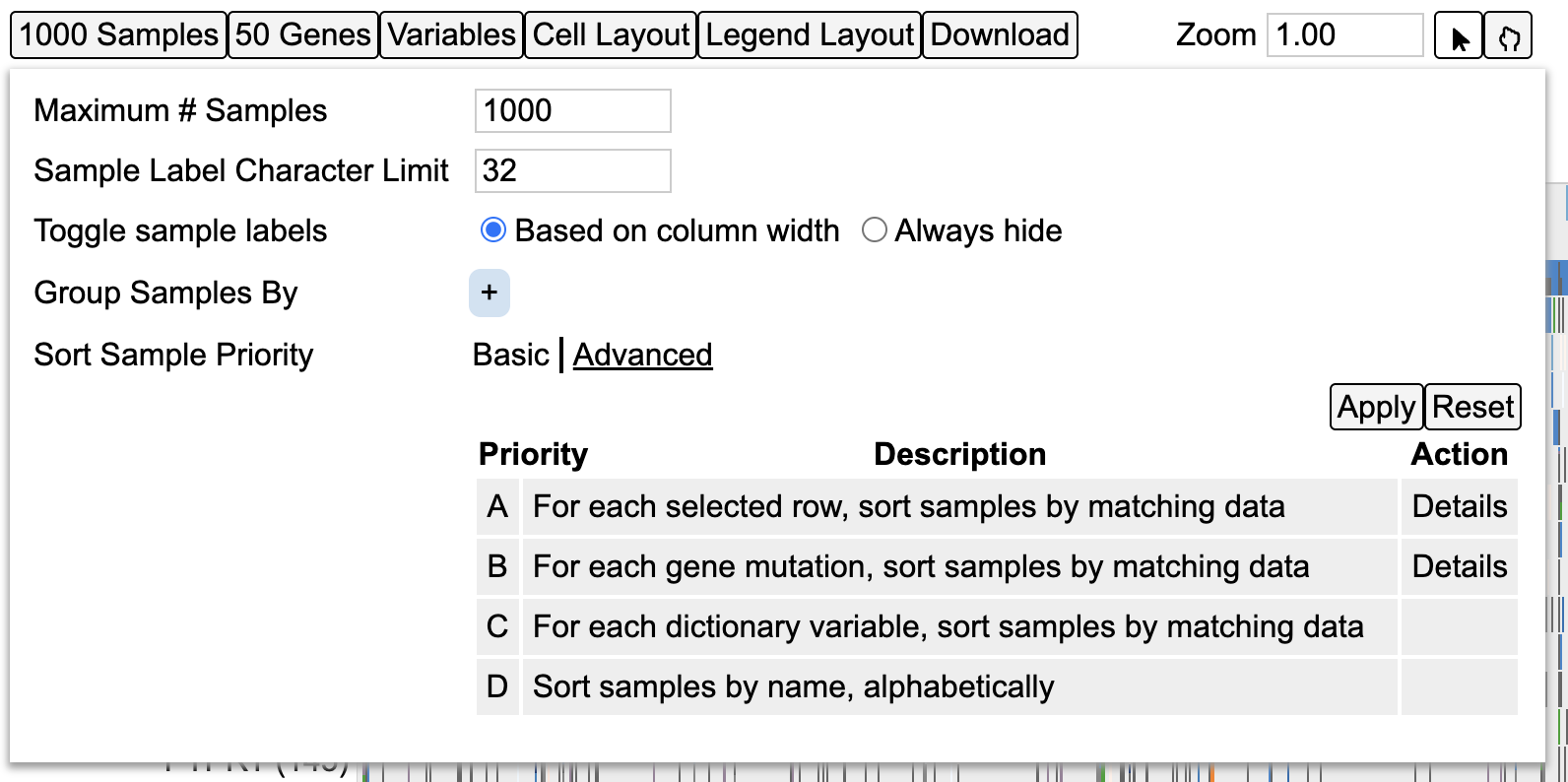 Advanced sorting options
