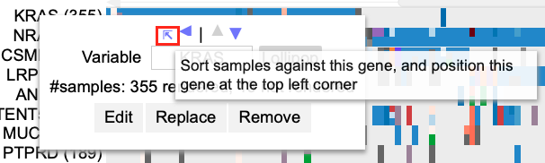 Click to sort against the top left corner gene
