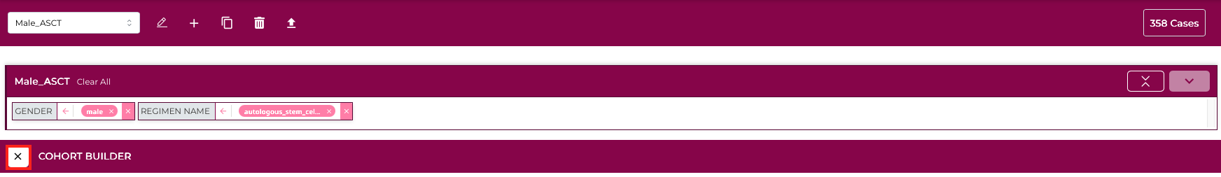 Cohort builder close x