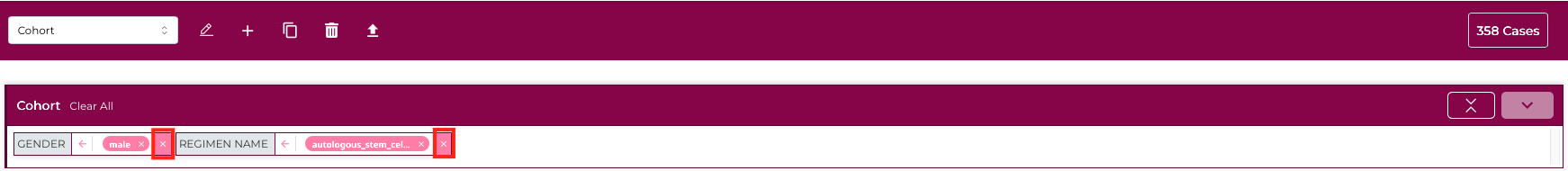 Cohort builder cohort bar remove