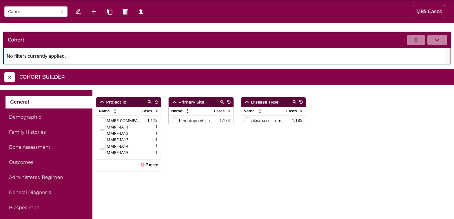 Cohort builder panel